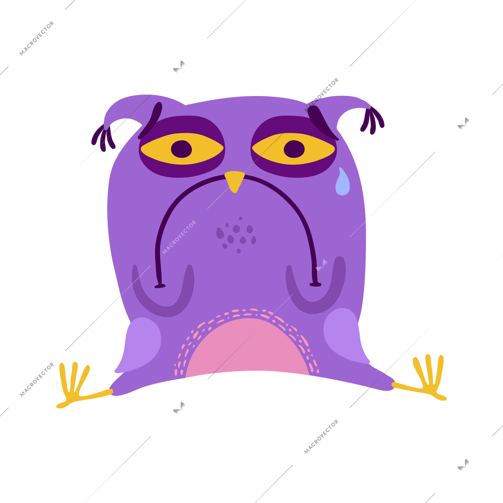 Emotion stickers owl composition with isolated cartoon style character of bird on blank background vector illustration