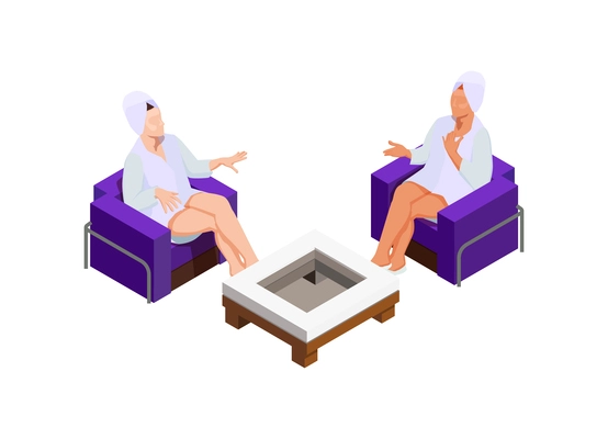 Spa beauty salon isometric composition with faceless human characters on blank background vector illustration