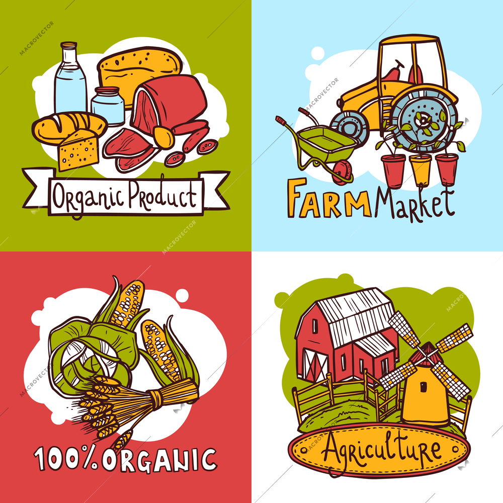 Agriculture design concept set with organic product farm market sketch icons isolated vector illustration