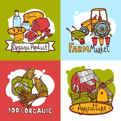 Agriculture design concept set with organic product farm market sketch icons isolated vector illustration