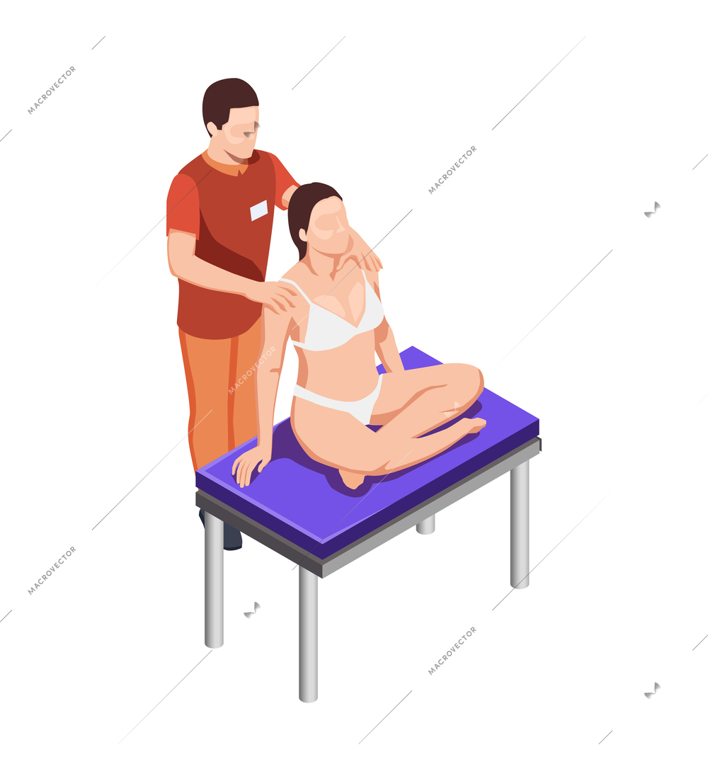 Spa beauty salon isometric composition with faceless human characters on blank background vector illustration