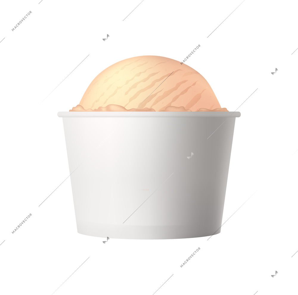 Takeout fastfood package realistic composition with isolated front view of takeaway disposable with icecream vector illustration