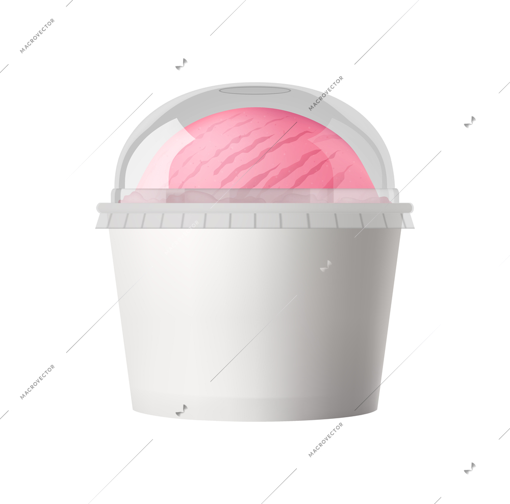 Takeout fastfood package realistic composition with isolated front view of takeaway disposable with icecream vector illustration