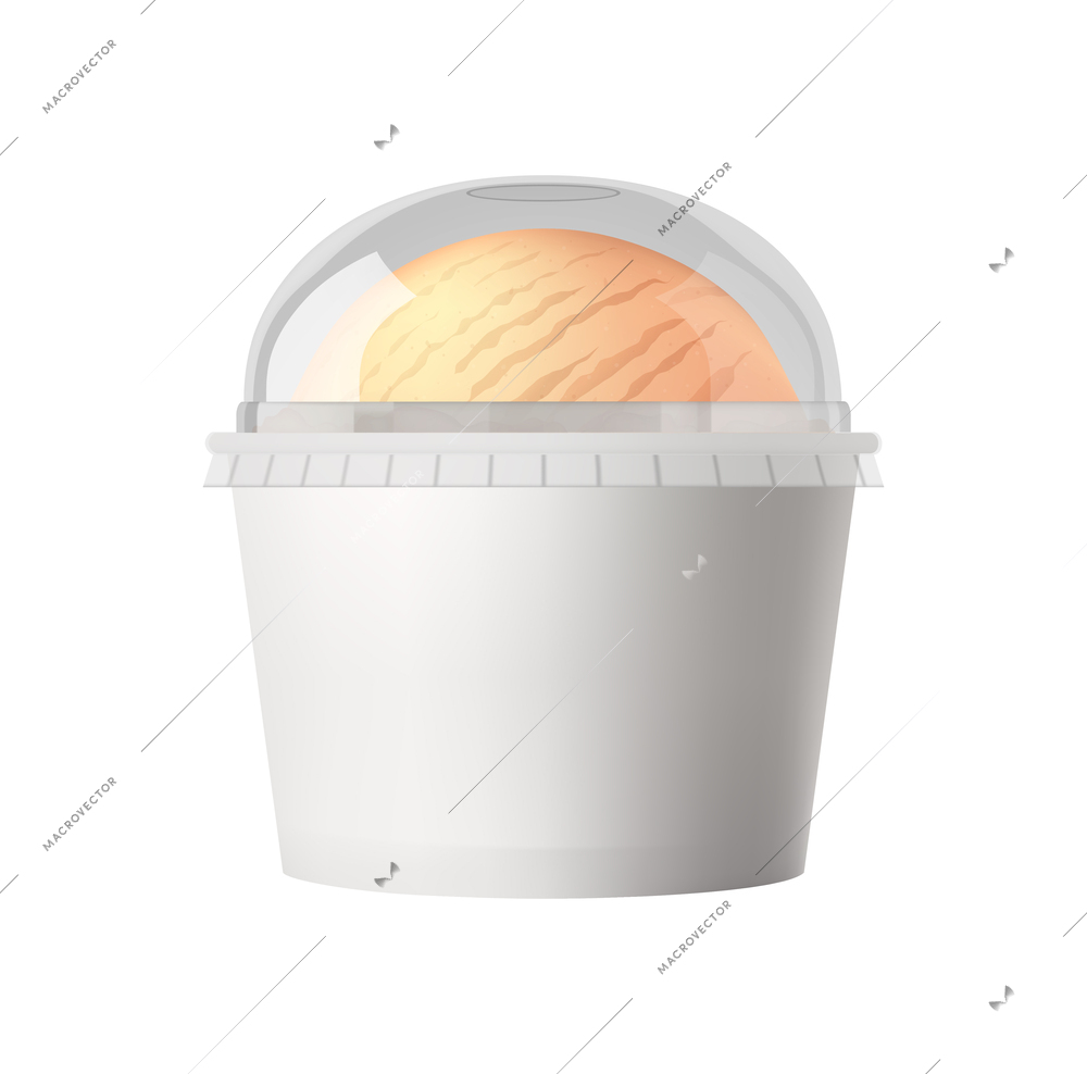 Takeout fastfood package realistic composition with isolated front view of takeaway disposable with icecream vector illustration