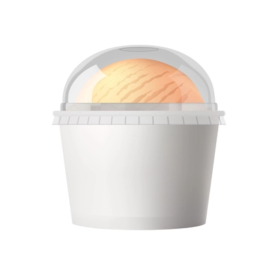 Takeout fastfood package realistic composition with isolated front view of takeaway disposable with icecream vector illustration