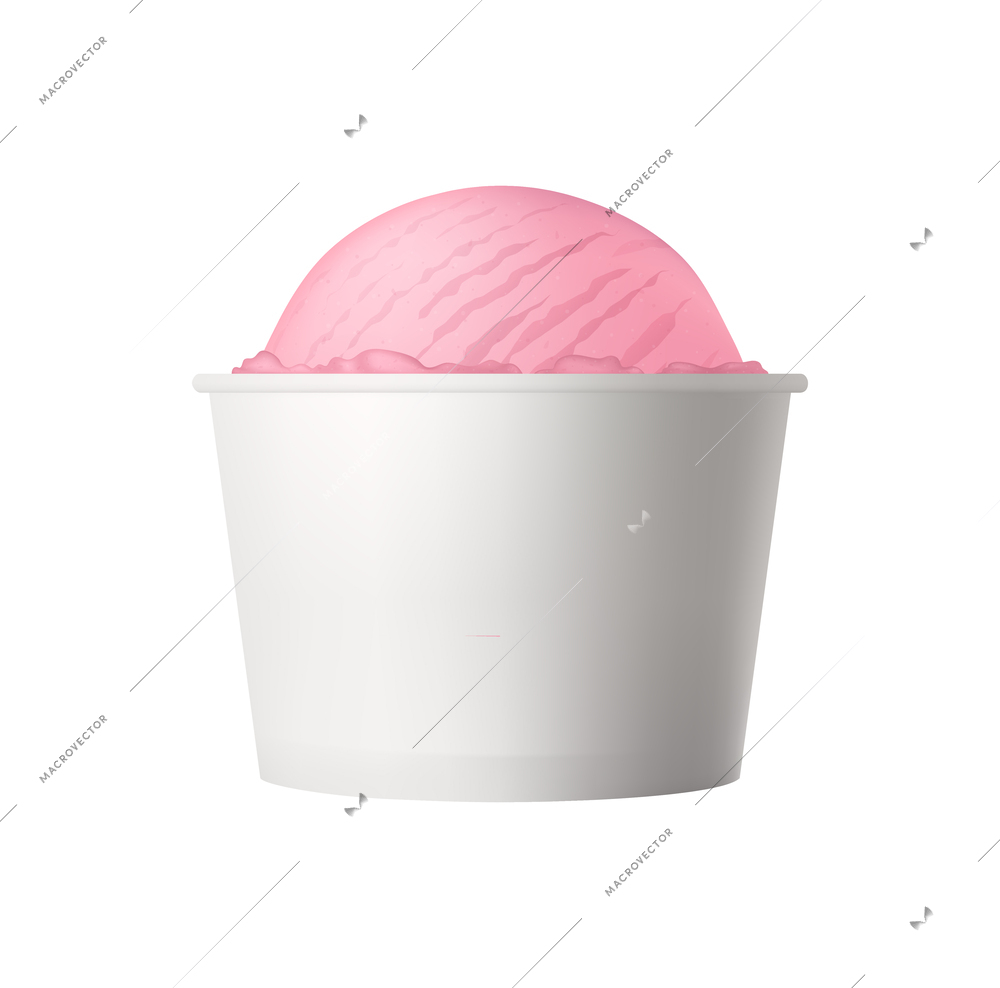 Takeout fastfood package realistic composition with isolated front view of takeaway disposable with icecream vector illustration