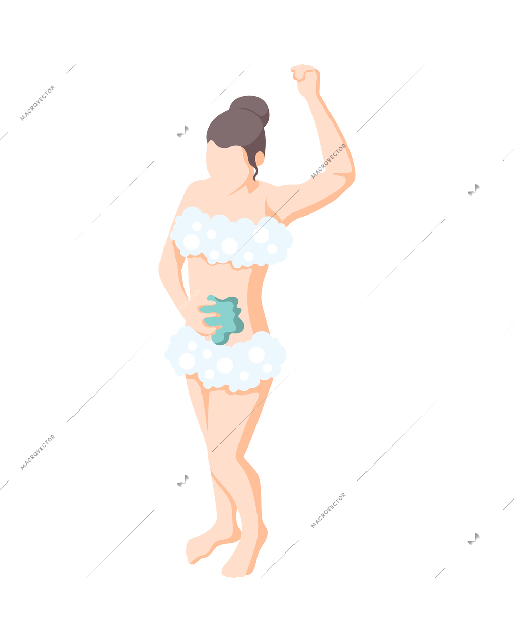 Personal hygiene isometric composition with faceless human character on blank background vector illustration