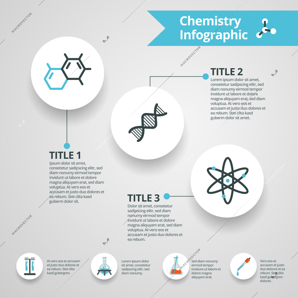 Chemistry infographics set with science and research paper symbols vector illustration