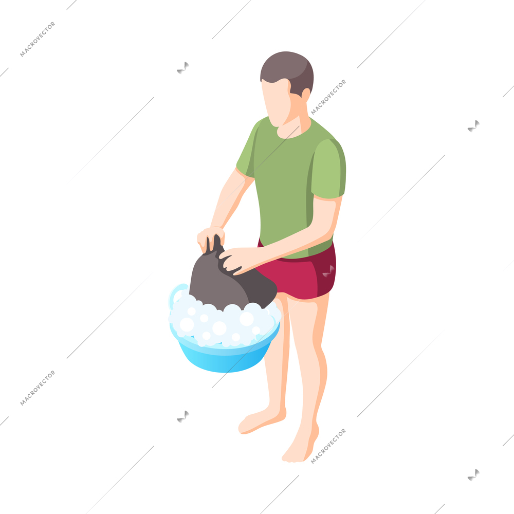 Personal hygiene isometric composition with faceless human character on blank background vector illustration