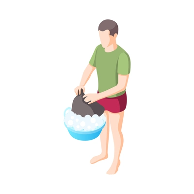 Personal hygiene isometric composition with faceless human character on blank background vector illustration