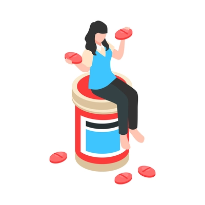 Isometric bad habits addiction composition with isolated human character on blank background vector illustration