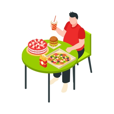 Isometric bad habits addiction composition with isolated human character on blank background vector illustration