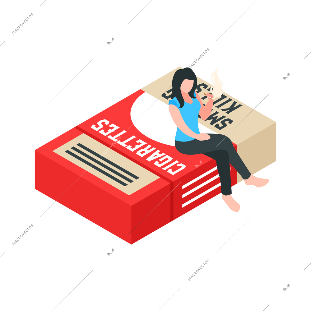 Isometric bad habits addiction composition with isolated human character on blank background vector illustration