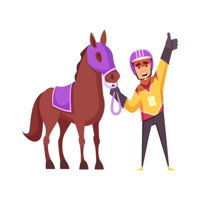 Equestrian sport composition with isolated cartoon style icons on blank background vector illustration