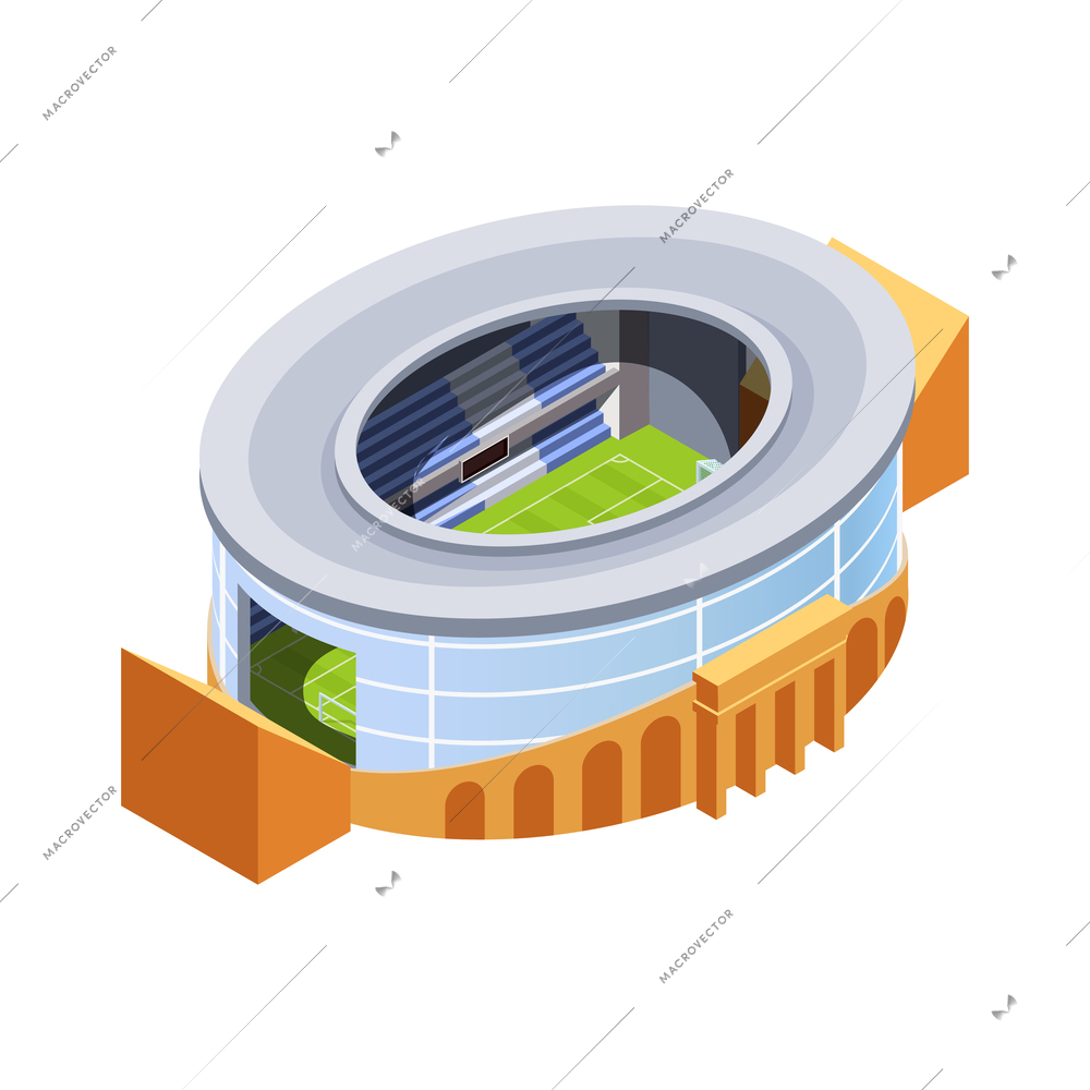 World cup soccer stadiums isometric composition with isolated view of russian football arena on blank background vector illustration