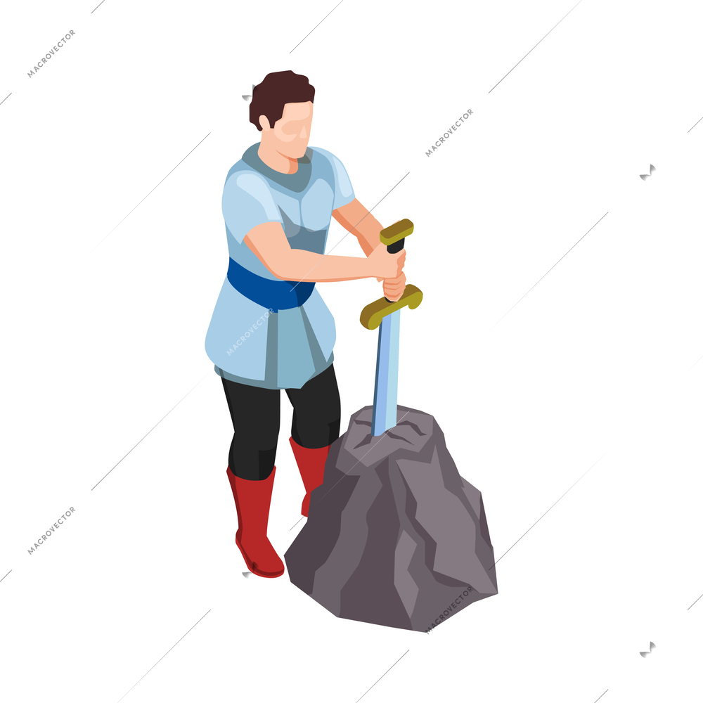 Medieval isometric composition with isolated faceless human character in vintage apparel vector illustration