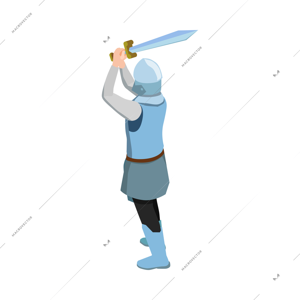 Medieval isometric composition with isolated faceless human character in vintage apparel vector illustration