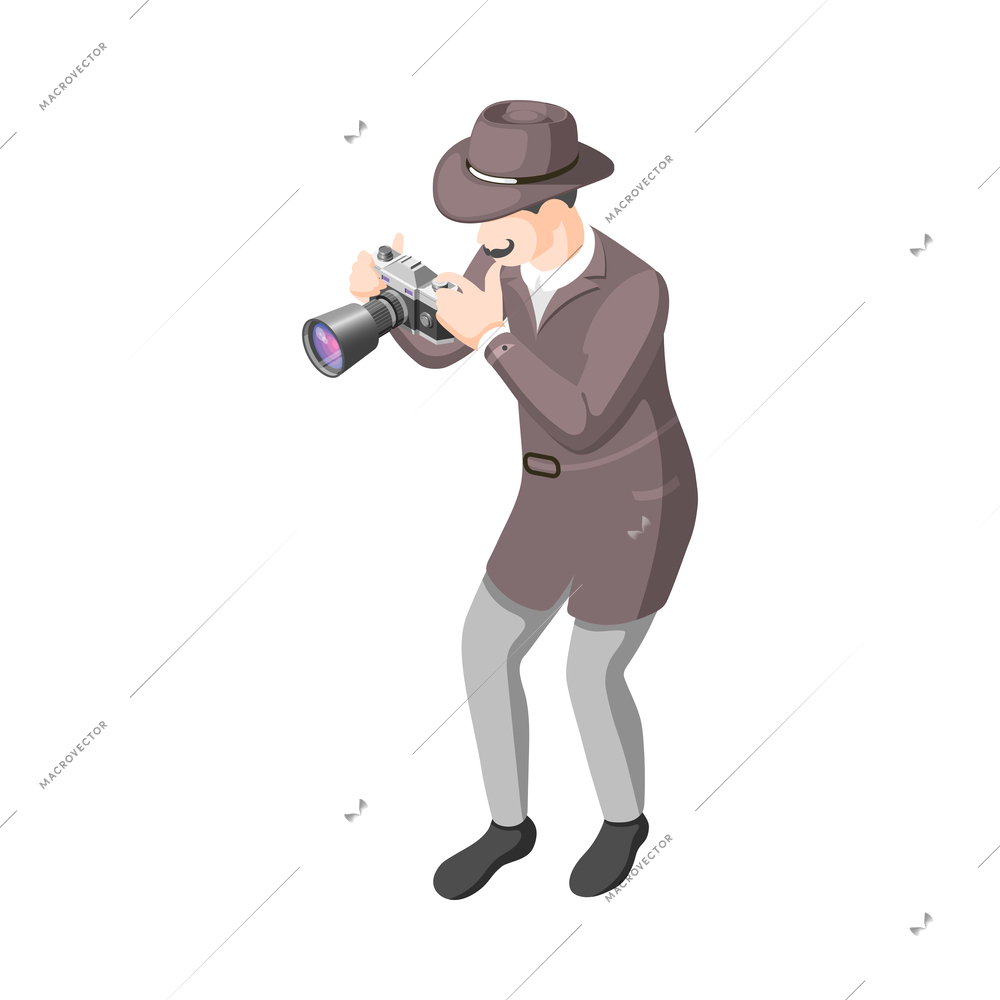 Classic detective isometric composition with secret agents investigators police inspector icons vector illustration