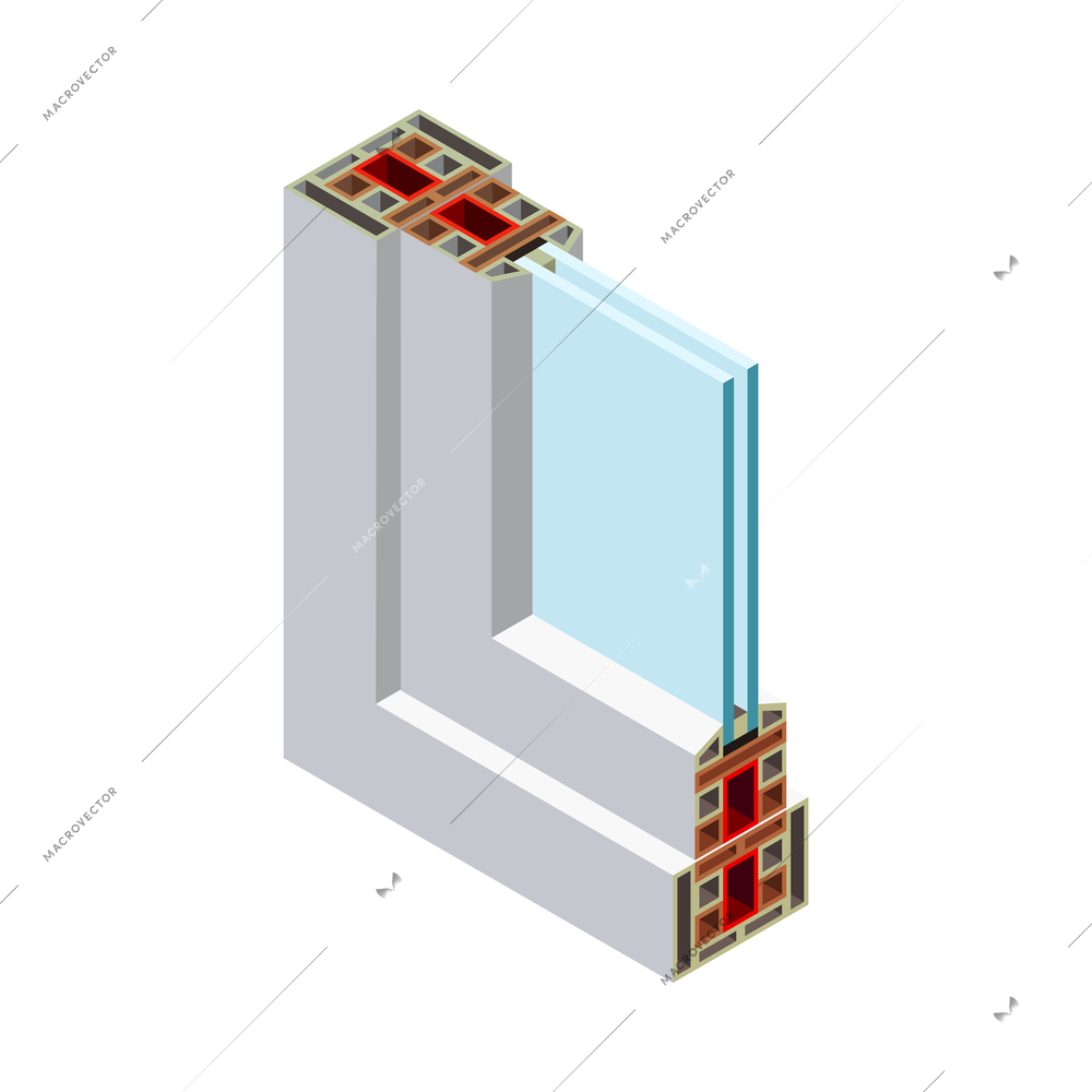 Pvc window design production isometric composition with isolated building renovation image vector illustration