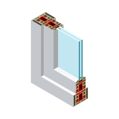 Pvc window design production isometric composition with isolated building renovation image vector illustration