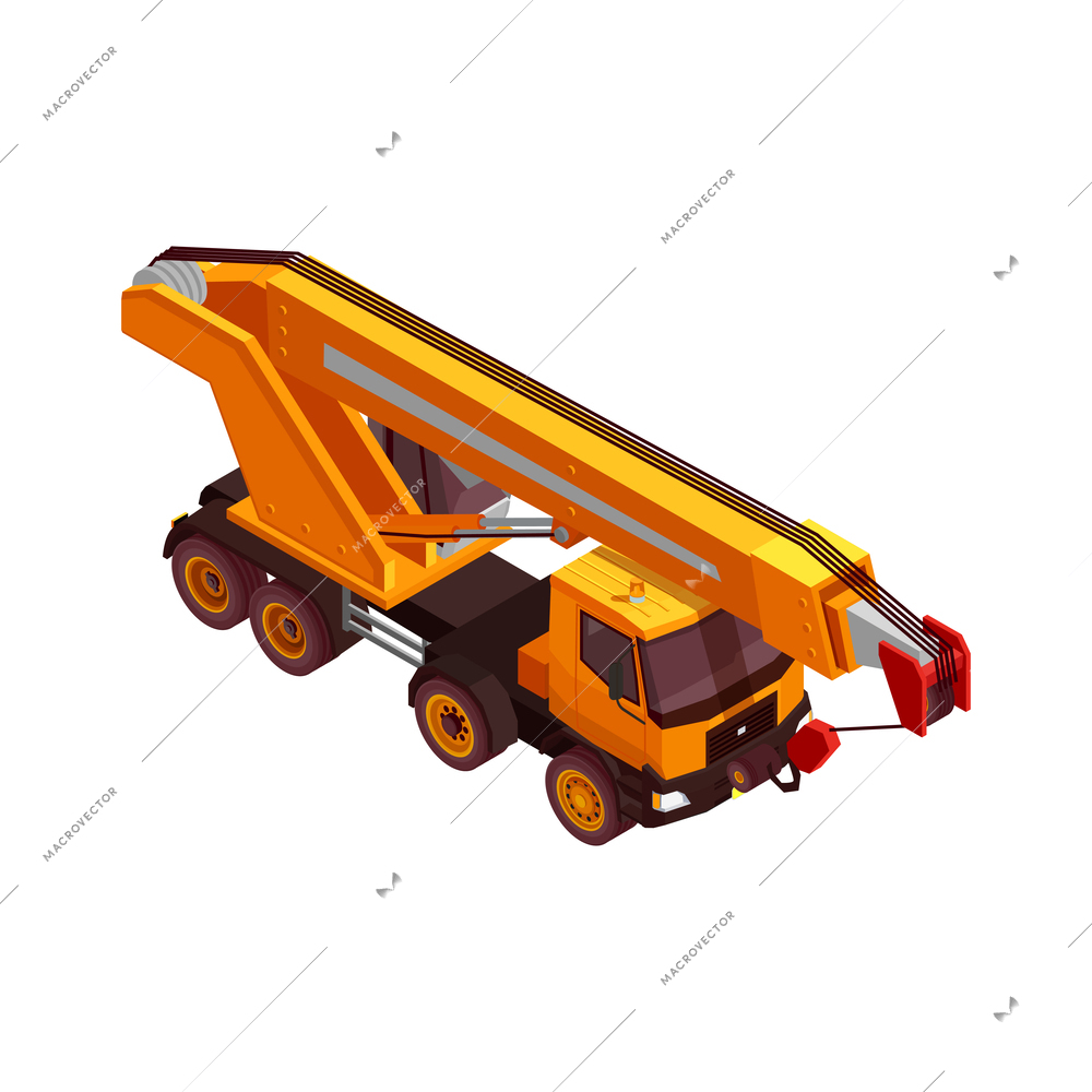 Construction machinery isometric composition with isolated image of yellow colored vehicle vector illustration