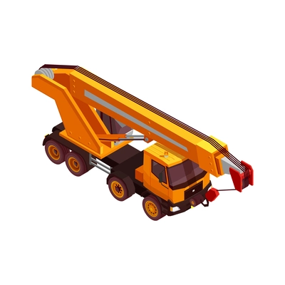 Construction machinery isometric composition with isolated image of yellow colored vehicle vector illustration