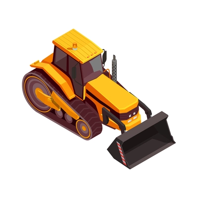 Construction machinery isometric composition with isolated image of yellow colored vehicle vector illustration