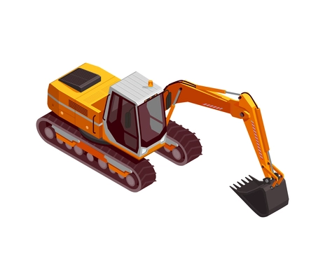 Construction machinery isometric composition with isolated image of yellow colored vehicle vector illustration