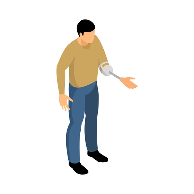 Isometric disable people composition with isolated human character of needy person on blank background vector illustration