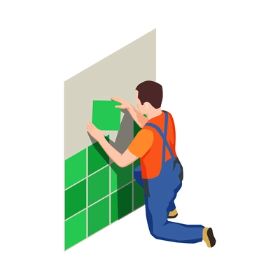 Construction workers isometric composition with human character in uniform with tools vector illustration