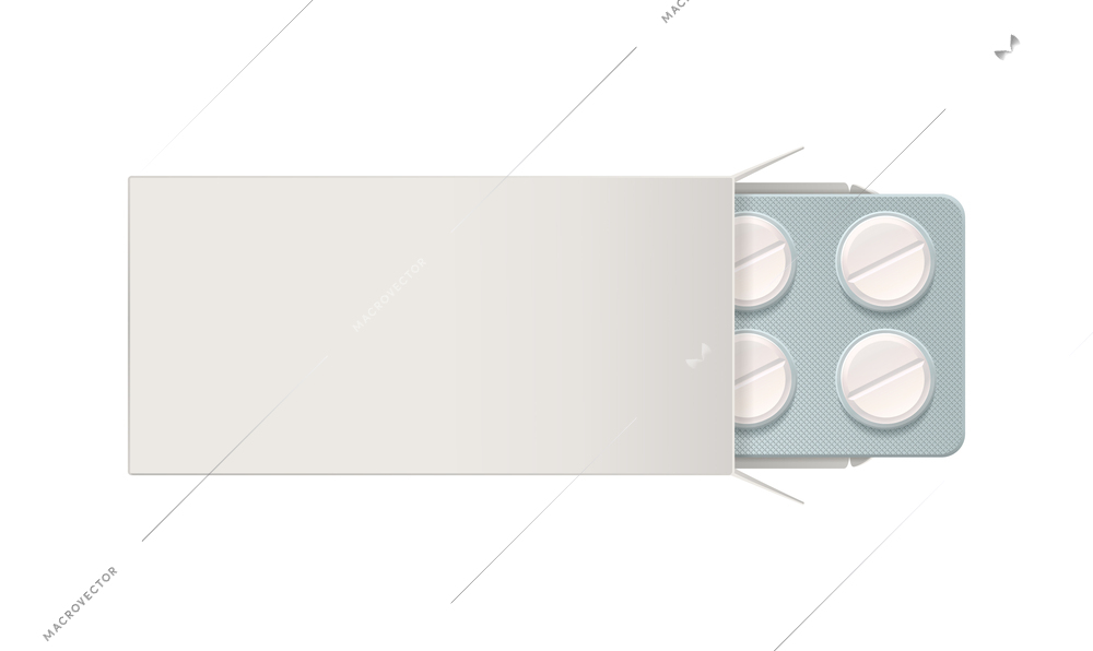 Medicine pills blisters package realistic composition with isolated pack image on blank background vector illustration
