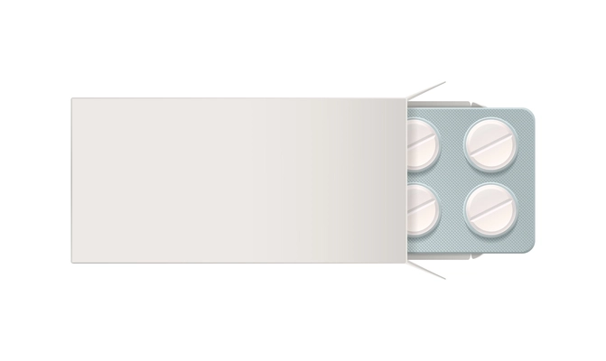 Medicine pills blisters package realistic composition with isolated pack image on blank background vector illustration