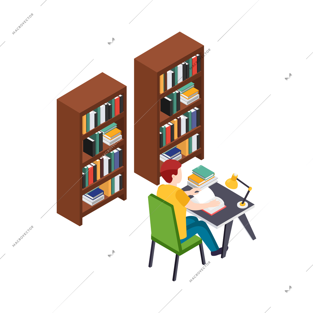 University people isometric composition with human character and education icons on blank background vector illustration