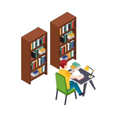 University people isometric composition with human character and education icons on blank background vector illustration