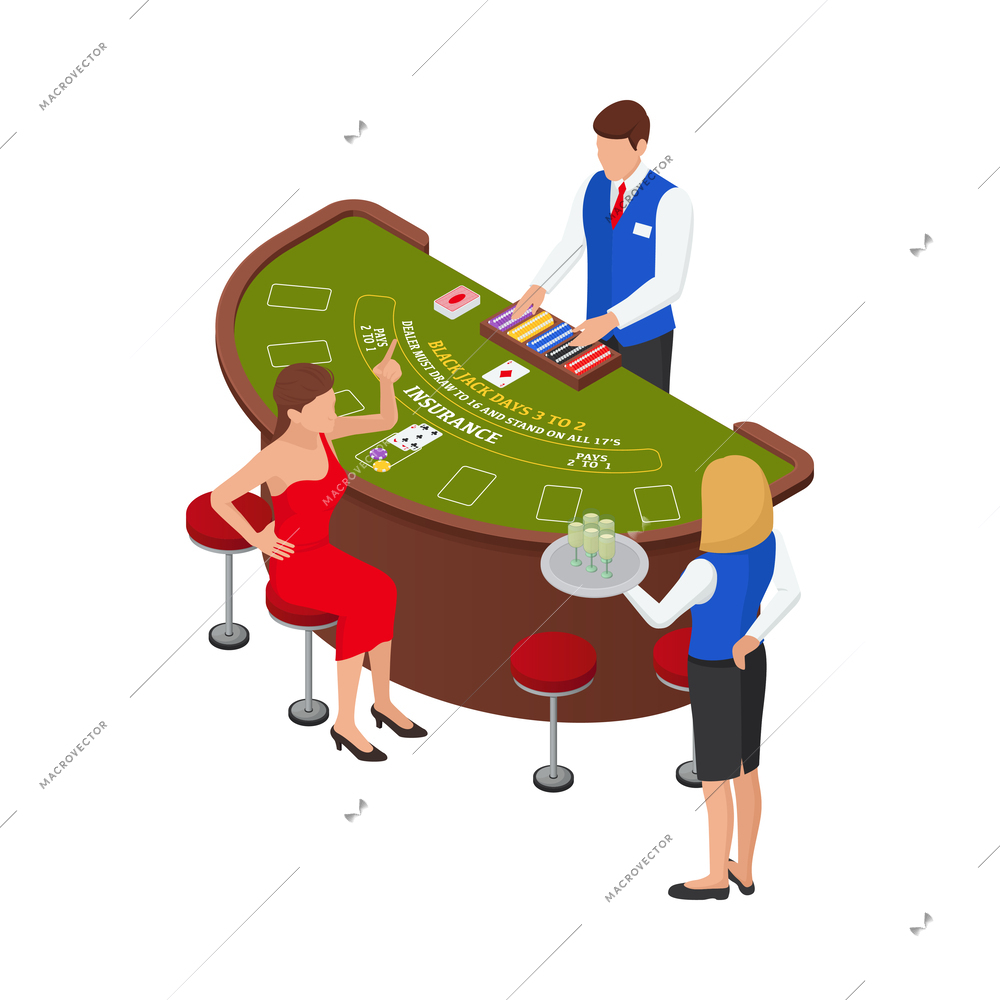 Isometric casino composition with isolated human characters of gambling players on blank background vector illustration