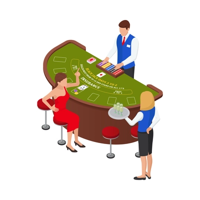 Isometric casino composition with isolated human characters of gambling players on blank background vector illustration