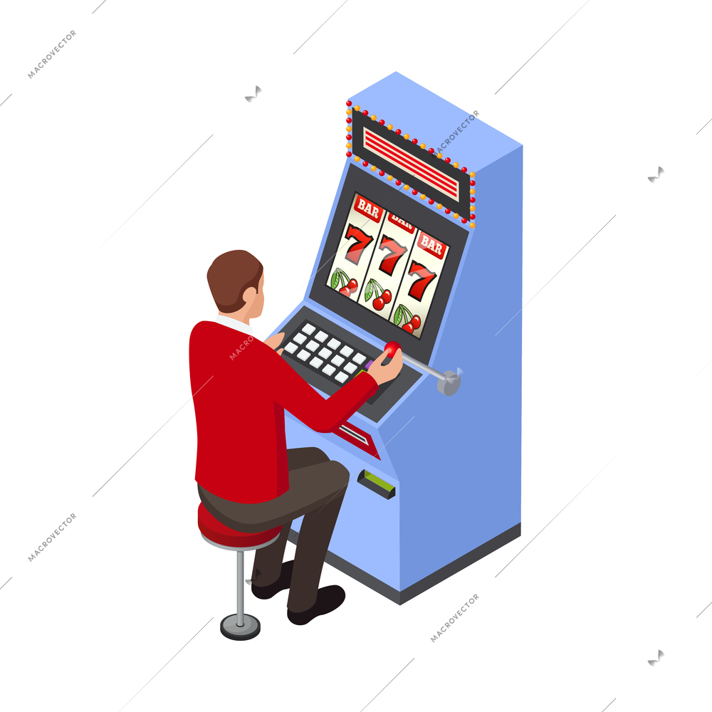 Isometric casino composition with isolated human character of gambling player on blank background vector illustration