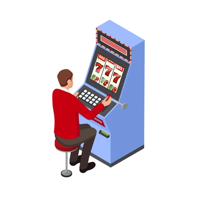 Isometric casino composition with isolated human character of gambling player on blank background vector illustration