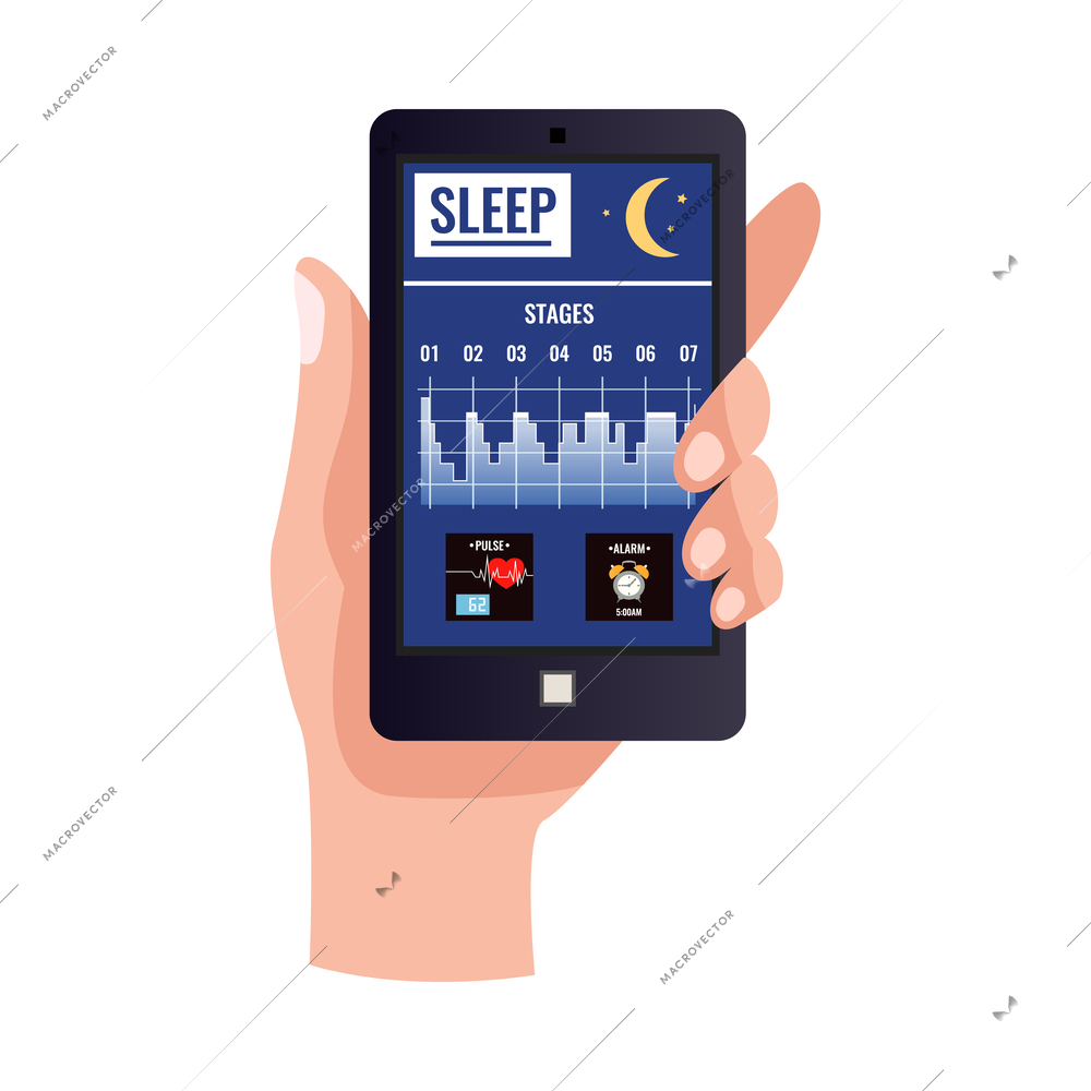 Healthy sleep bedtime composition with isolated sleeping gadget icons on blank background vector illustration