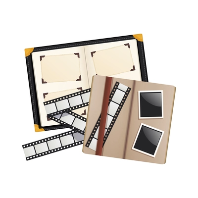 Photo album memories composition with isolated view of vintage style surfaces on blank background vector illustration