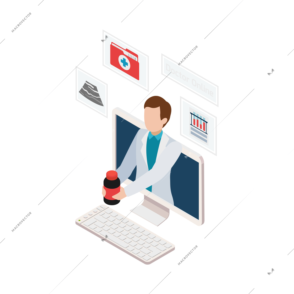 Modern medical technology isometric composition with icons of futuristic utilities on blank background vector illustration