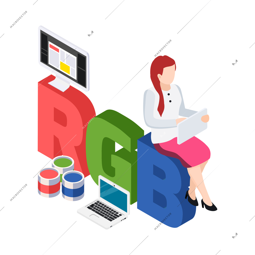 Advertising agency isometric people composition with human character and workplace view vector illustration