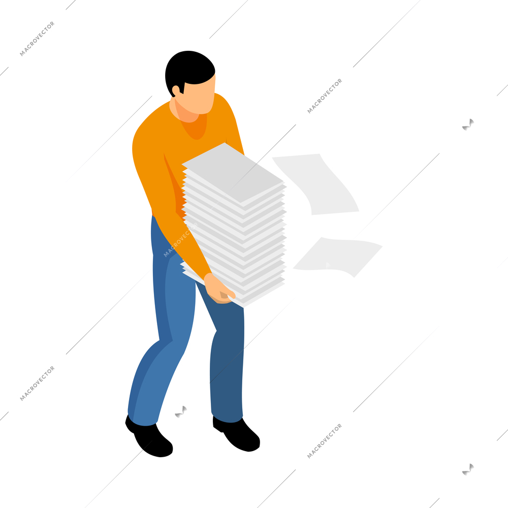 Isometric deadline composition with isolated human character of business person on blank background vector illustration