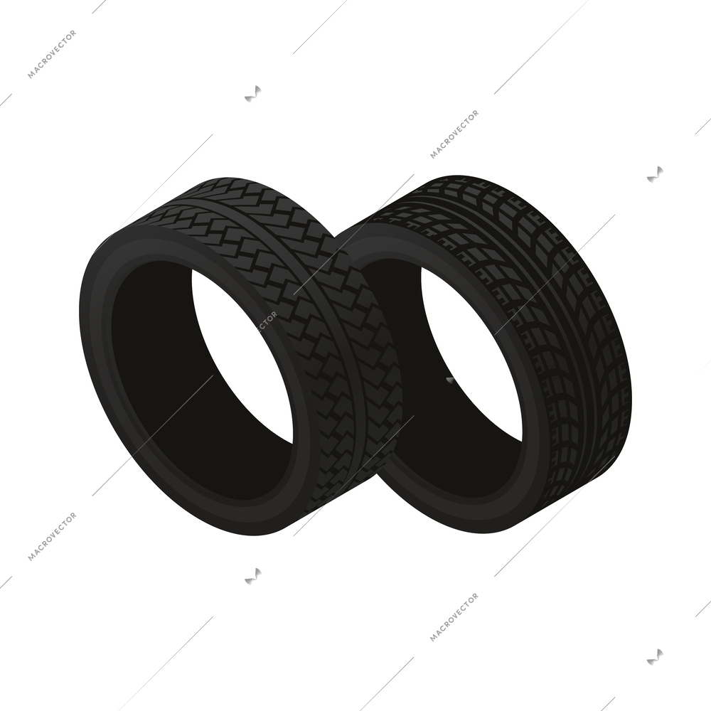 Tire production service isometric composition with isolated machinery image on blank background vector illustration