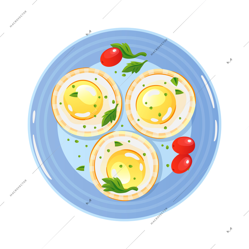 Egg dishes composition with isolated top view of meal solution on blank background vector illustration