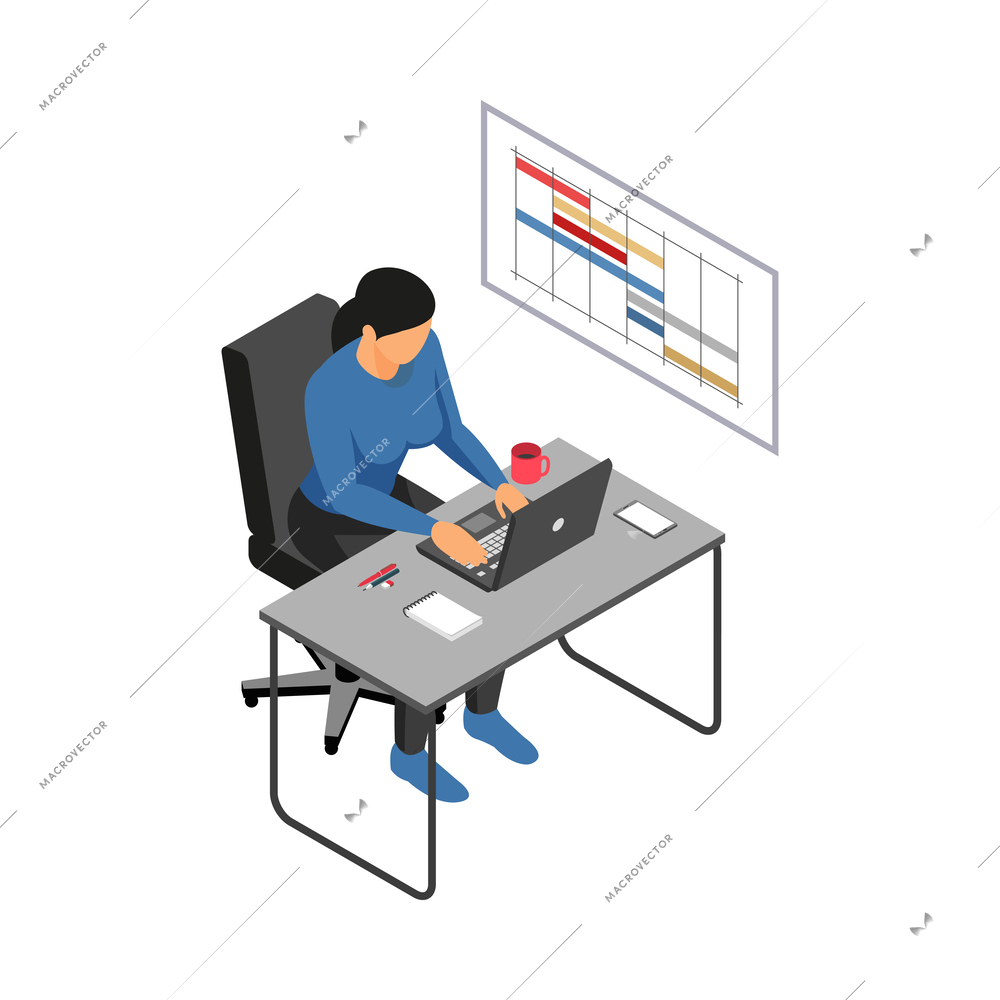 Isometric deadline composition with isolated human character of business person on blank background vector illustration