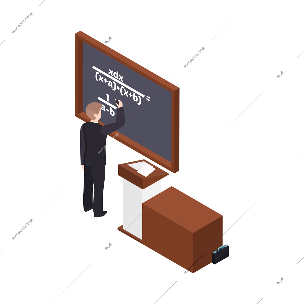 University people isometric composition with human character and education icons on blank background vector illustration