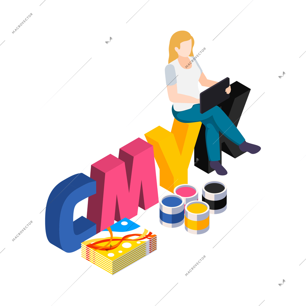 Advertising agency isometric people composition with human character and ad material icons vector illustration