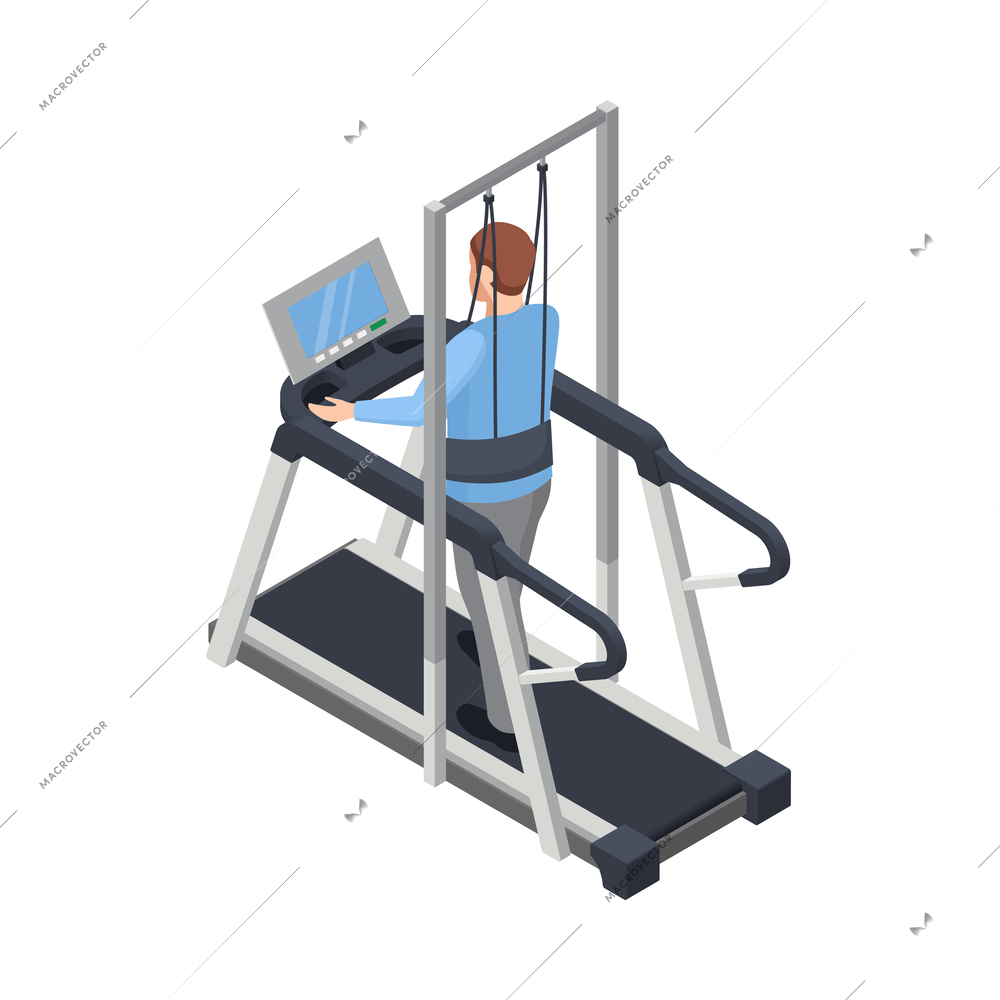 Physiotherapy rehabilitation clinic isometric composition with treatment recovery icons human characters vector illustration