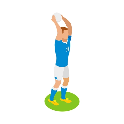 Football isometric composition with human character in uniform on blank background vector illustration